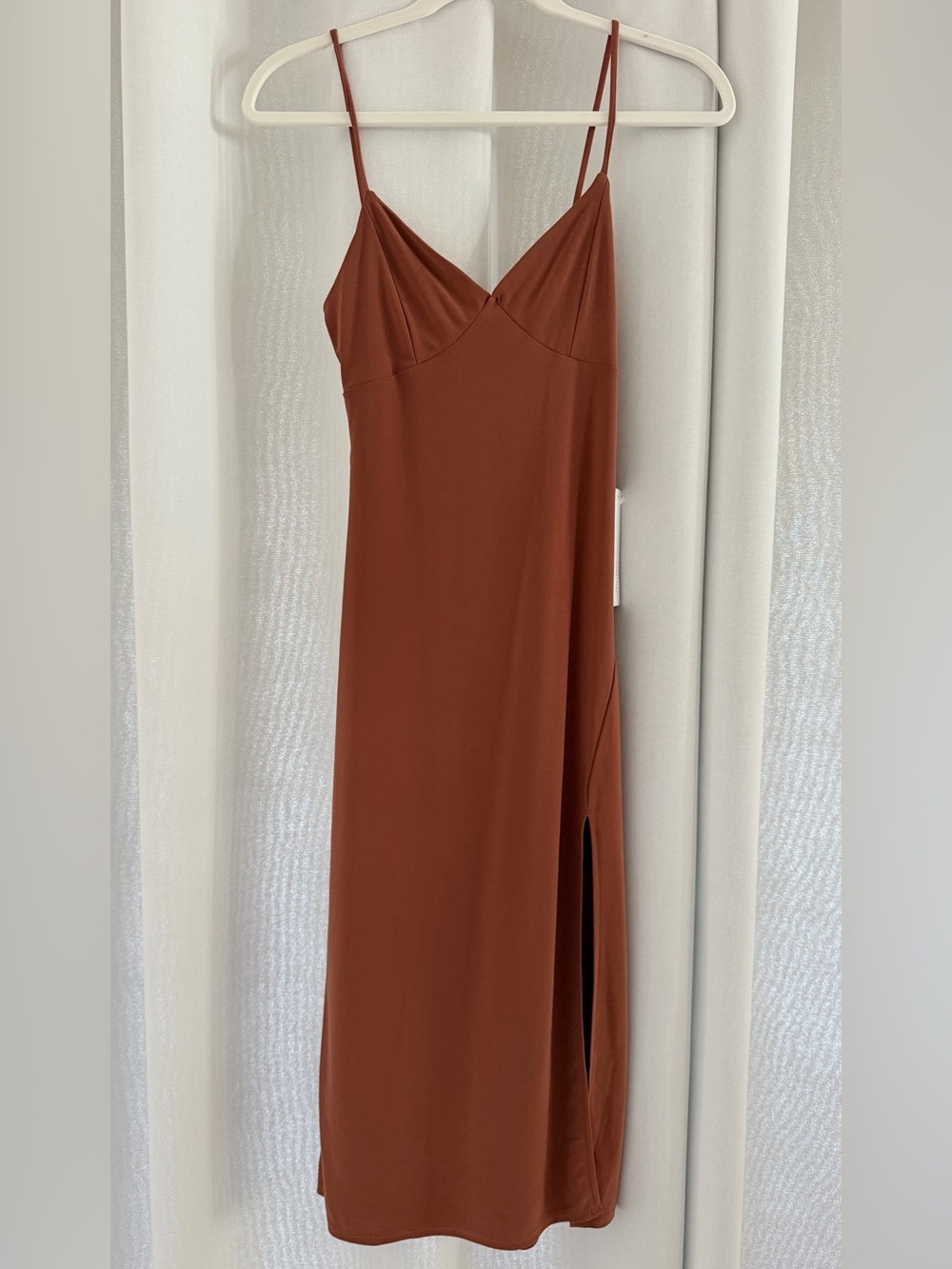 Timing Rust-Brown Maxi Slip Dress with Side Slit - Picture 4 of 11
